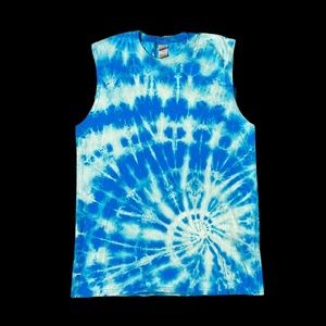 Bleach Dye Hand Dyed Blue Swirl Tank Top Sz M
